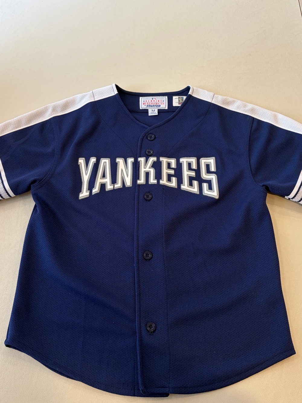 STARTER Navy and White Yankees Youth Size Medium Button-Front Jersey